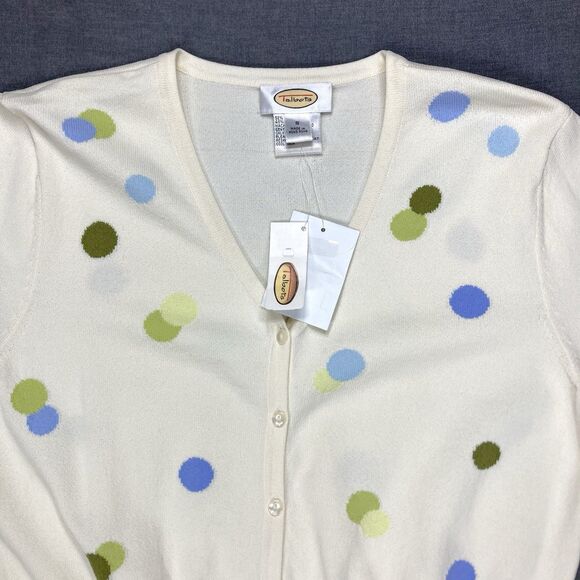 Talbots Polka Dot Cardigan Sweater S Ivory Knit Button Down Elegant Casual NWT - Picture 2 of 16